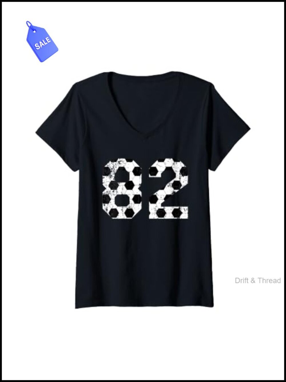 Womens Vintage Soccer 82 Jersey Number V-Neck T-Shirt
